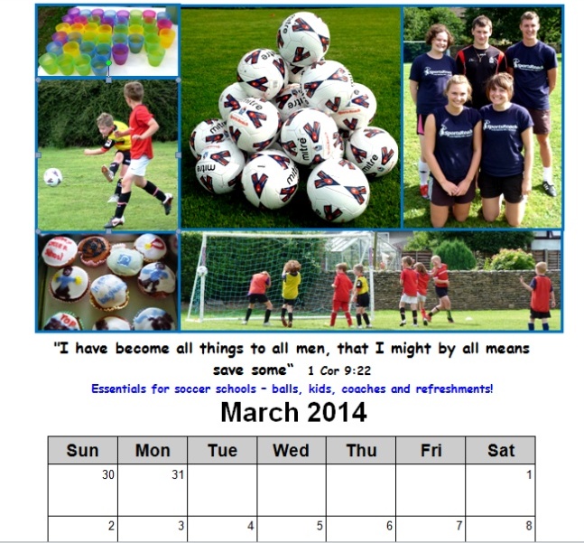 2014 Calendars and SportsReach weekend away